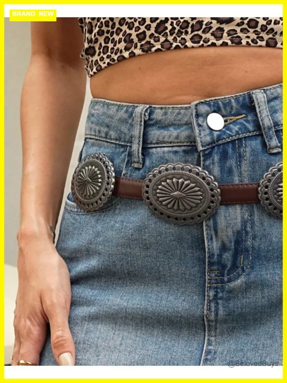 Western Concho Belt for Women Faux Leather Cowgirl Belt for Dresses Jeans